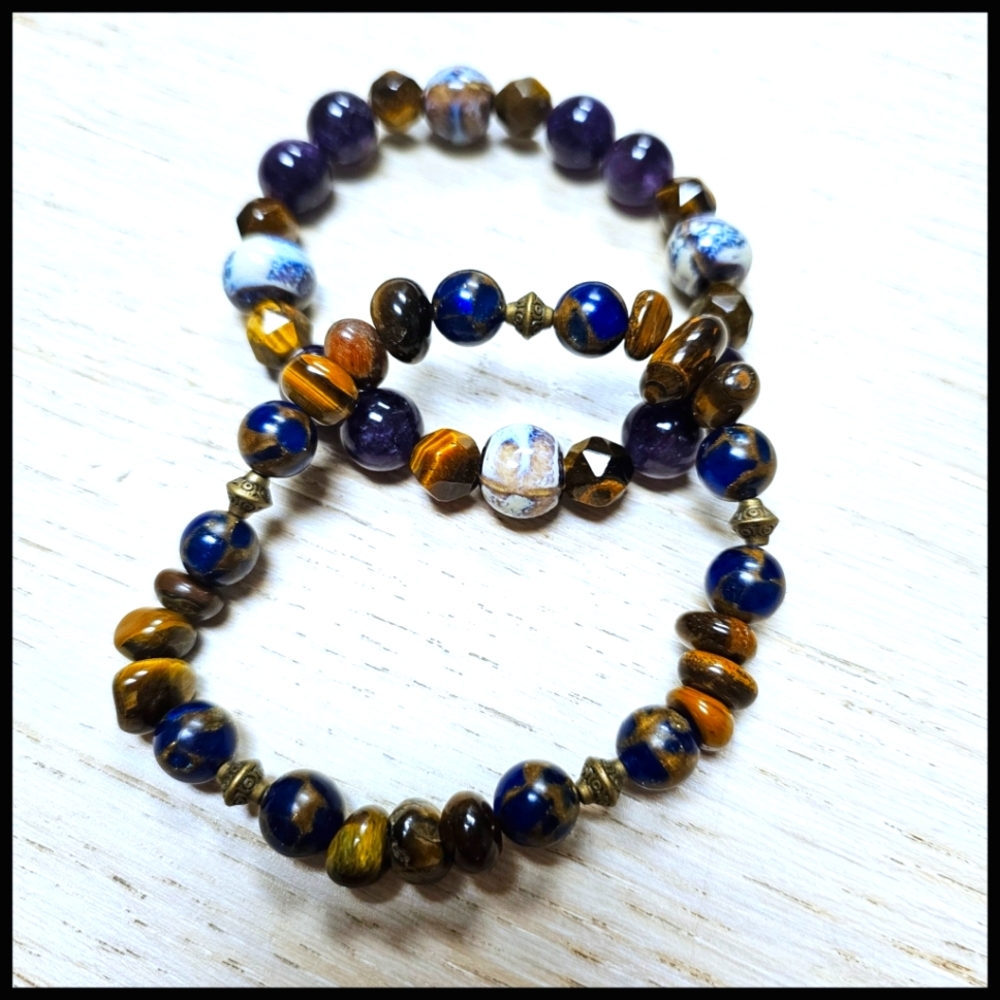 Terra Moda - Set of Gemstone, Tigers Eye and Amethyst, Size Large (male 9.5")